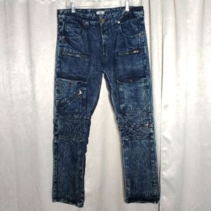 Gray Earth Moto Style Acid Washed Jeans Size 36